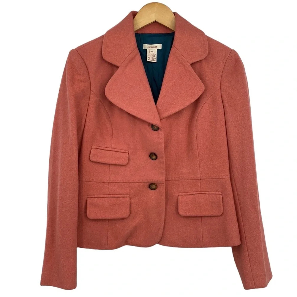 Sundance Wool Peacoat Blazer Womens‎ Size P2 2 Petite Peachy Pink Button Front